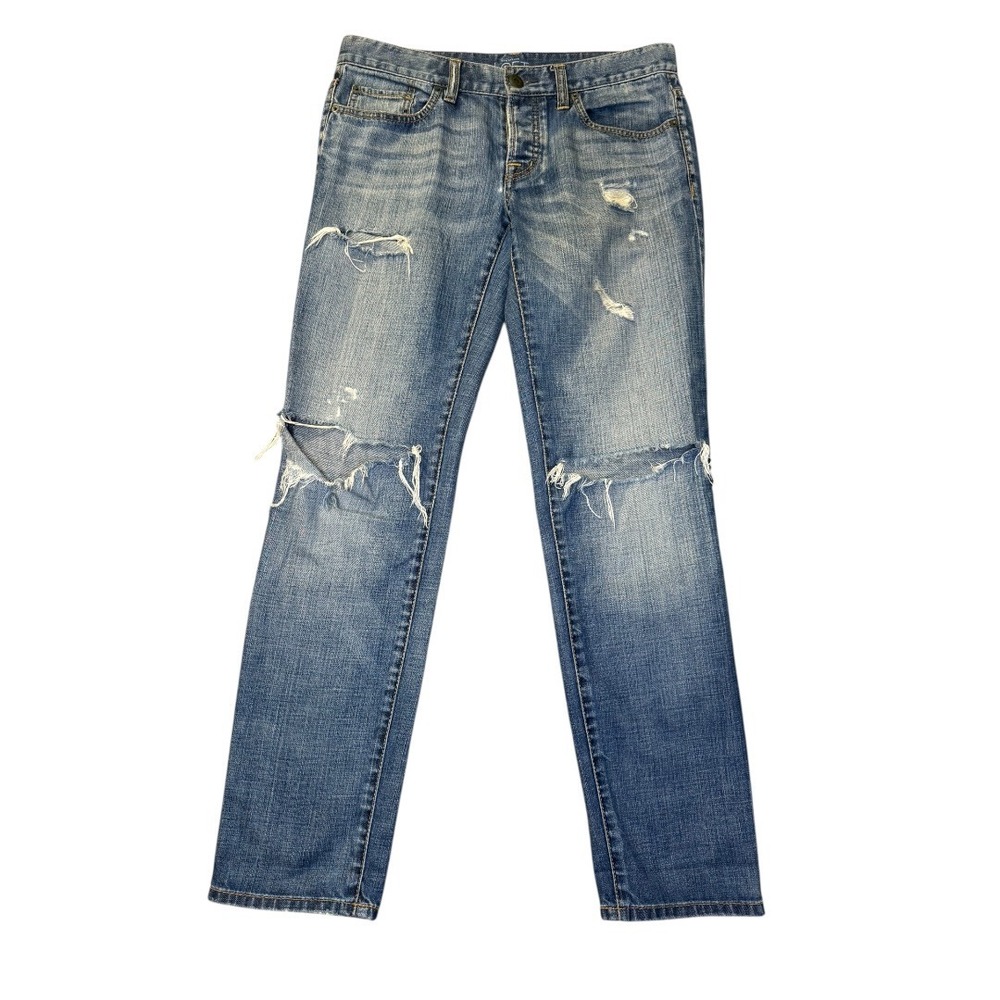 Ann Taylor LOFT Boyfriend Jeans Womens 2 Medium Wash Distressed Ripped Cotton